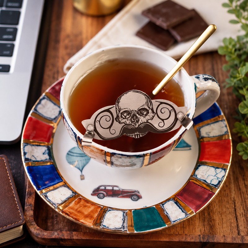 Mustache Guard for Coffee & Everyday Drinks – Skull Design