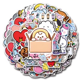 55pcs Cartoon BT21 Stickers for Water Bottle,Vinyl Waterproof BT21 Stickers for Laptop,Bumper,Skateboard,Water Bottles,Computer,Phone,Sticker for Kids Teens Adult