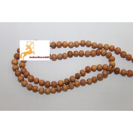 IS4A 8MM TULSI HOLY BASIL PRAYER BEADS JAPA MALA NECKLACE HAND KNOTTED. KARMA (108+1) BEADS. BLESSED & ENERGIZED HINDU TIBETAN BUDDHIST SUBHA ROSARY (ORANGE TESSEL)
