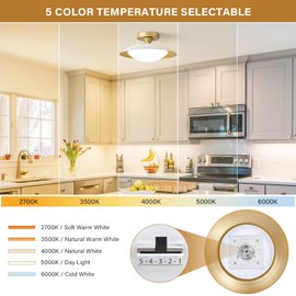 ONESMING Dimmable White and Gold Ceiling Light, Mid-Century Semi-Flush Mount Ceiling Light, Modern LED Lighting Fixture, 5CCT 2700K-6000K Ceiling Lamp for Bedroom Hallway Laundry Room Kitchen 11.8 in