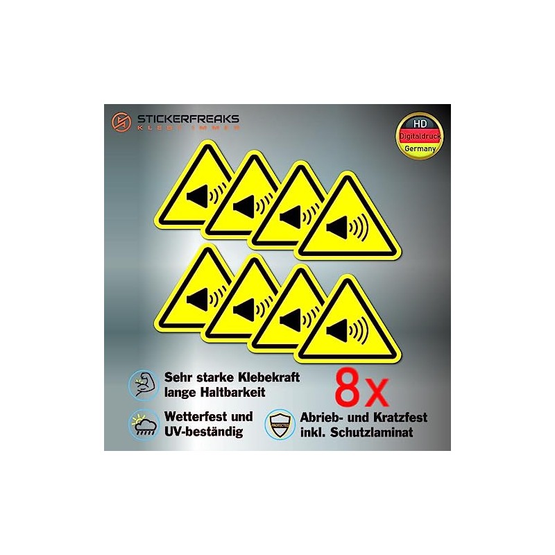 Pack of 8 Warning Stickers 6 x 5 cm Volume