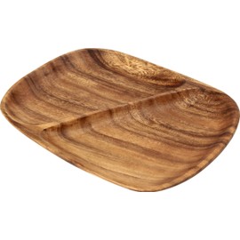 不二貿易 トレー レクタングル 幅28cm ブラウン 2仕切り付き アカシア 天然木 割れにくい 軽量 食器 30149