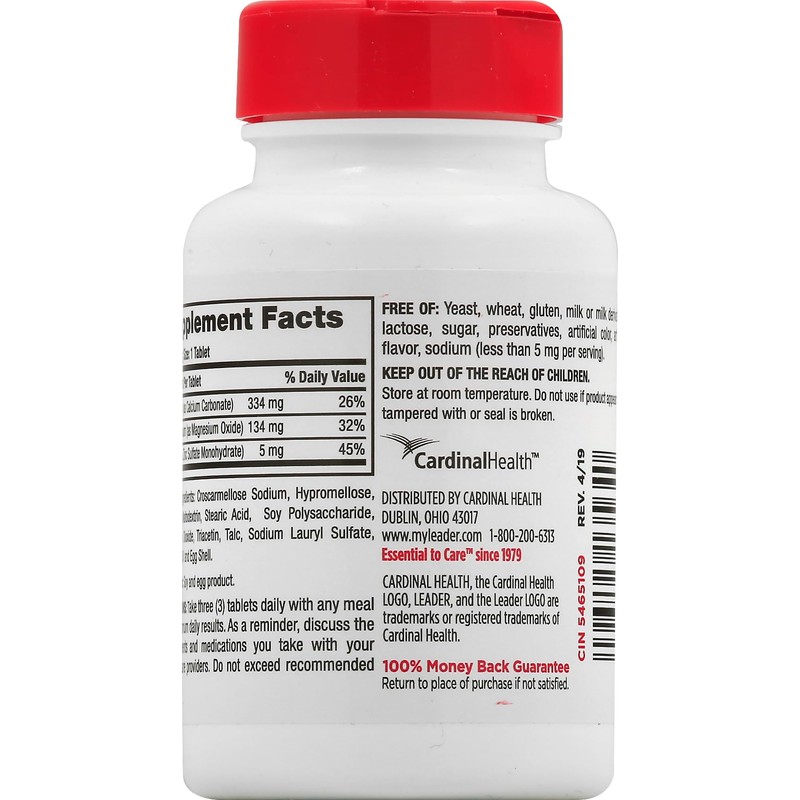 Leader Calcium Magnesium & Zinc Tablets 100 Ct. Supports Bone