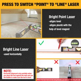 PREXISO 2-in-1 Laser Level 12 in Spirit Level with Light, 100Ft Alignment Point & 30Ft Leveling Line, Magnetic Laser Leveler Tool for Construction Picture Hanging Wall Writing Painting Home Renovation