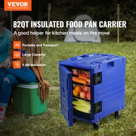 VEVOR Insulated Food Pan Carrier, 95 Qt Hot Box for Catering, LLDPE Food Box Carrier w/One-Piece Buckle, Front Loading Food Warmer w/Handles, End Loader w/Wheels for Restaurant, Canteen, etc. Blue