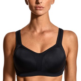 SYROKAN Women's High Impact Underwire Adjustable Straps High Support Plus Size Full Figure Padded Sports Bra Black 34E