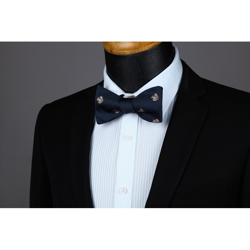 HISDERN Men's Classic Self Bow Tie And Pocket Square Set