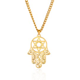 LIKGREAT Hamsa Hand of Fatima Necklace Hamsa Fatima Hand Pendant Necklaces Hamsa Charm Lucky Protection Amulet Stainless Steel Jewellery Gifts for Men Women Birthday Anniversary, Stainless Steel, No