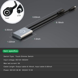 Sensky 12V 24V DC Touch On/Off Sensor Switch Touch Dimmer Switch Brightness Adjustment for LED Cabinet Light, LED Strip Light, Rigid Light Bar