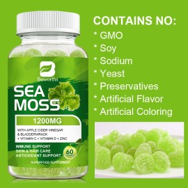 Beworths Organic Sea Moss Gummies 1200mg w/ Irish sea Moss, Bladderwrack Supplement