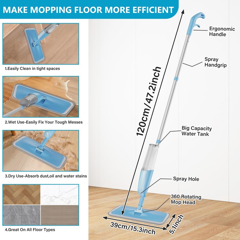 Spray Wet Mops for Hardwood Floor Cleaning: MEXERRIS Floor Mop
