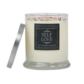 New Moon Beginnings Self Love Candle - Negative Energy Cleansing - Soy Aromatherapy Candle - Handmade Candle with Crystals & Herbs - Self Care Candle - Style of Jar: 12oz Glass Jar