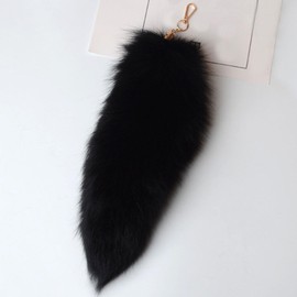 Fluffy Fur Wolf Tail Keychain Black Red Purple Fox Tail Key Chain Cosplay Toy Costume Keyring for Women Girls (Black)