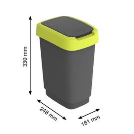 Rotho Twist Swing Bin 10 L with Swing and Hinged Lid Plastic Waste Separation Waste Bin Recycled Waste Bin BPA-Free (Black/Lime)