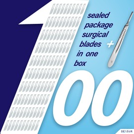 DEXSUR Scalpel Blades Sterile High Carbon Steel Dermablade, # 22 Surgical Blades for Dermaplaning, Individually Wrapped Box of 100 Pcs + # 4 Scalpel Handle