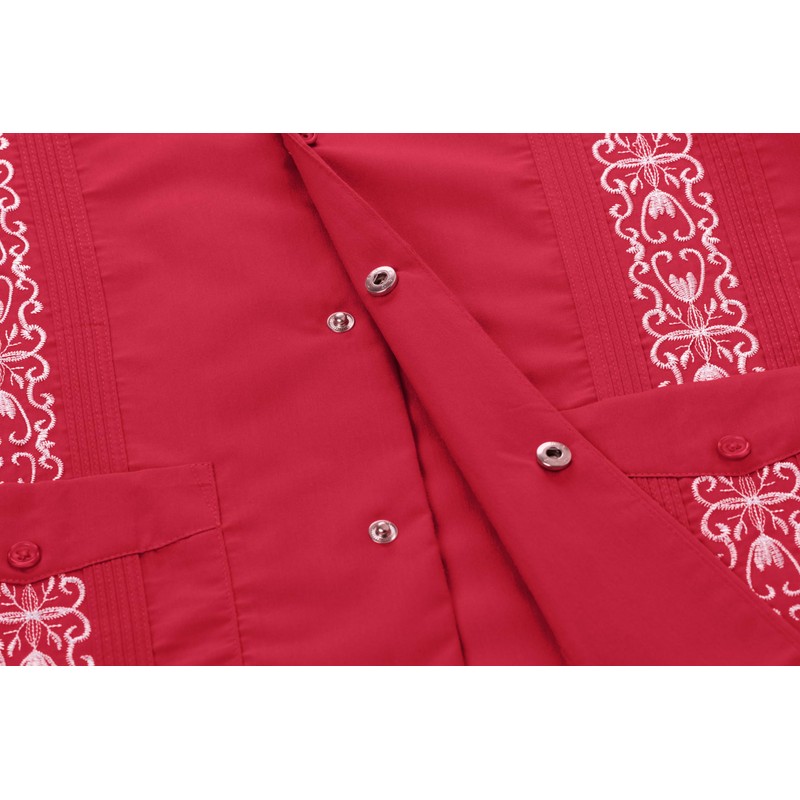 Mens Snap Shirts Casual Guayabera Shirts Short Sleeve(Red,S)