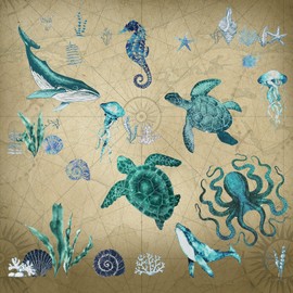 Art Ocean Wall Decals Ocean Stickers Under The Sea Wall Decals Nautical Beach Sea Turtle Seahorse Wall Sticker Removable Peel and Stick for Kids Baby Bedroom Living Room Bathroom Office