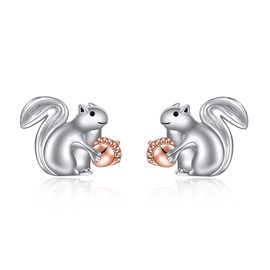 Sterling Silver Squirrel Acorn Stud Earrings - Hypoallergenic Squirrel Lover Gift for Women