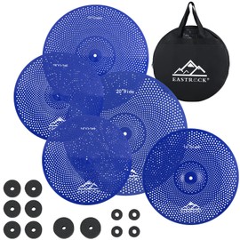 EASTROCK Cymbal Set Low Volume Cymbal Pack Cymbal Set With Cymbal Bag Cymbal Felts 14'' Hi-hat+16" Crash+18'' Crash+20" Ride 5 Pieces Drummer Practice Cymbal (Blue)