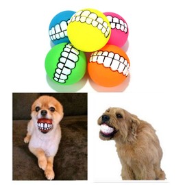 Tuciyke Funny Dog Teeth,6 Pack Funny with Teeth Pattern Squeaky Sound Chew Toy Smile Dog Ball for Small Cats/Dogs/Interactive Pet(Random Color)