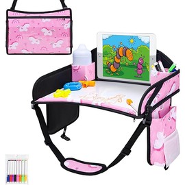 Kids Travel Tray, Travel Tray for Kids Car Seat, Toddler Car Seat Lap Tray, Carseat Tray for Kids Travel, Carseat Table Tray for Kids Travel Activities (Dark Pink)