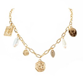 Gold Charm Necklace Layered Choker for Women Beach Summer Jewelry Gift Adjustable Dainty Chain Accessories