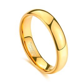 4mm Tungsten Wedding Band Ring for Women 24K Gold Plated Domed High Polished Comfort Fit Size 10