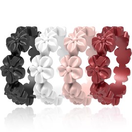 icooci 7/4 Packs Silicone Rings for Women – Soft and Pretty. Comfortable, Breathable, Stackable Rings. Lightweight Rubber Womens Engagement Ring & Wedding Band. Lucky Flower Collection，Size 07