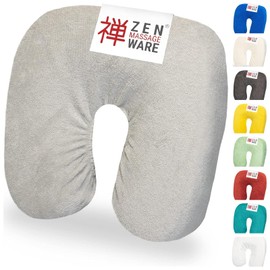 Zen Massage Table Headboard Cover for Head Cushions of Cosmetic & Therapy Beds, Washable at 60° and Fluffy Terry Towelling Tension Headrest Covers for Neck Pillow, Made of Cotton, (Grey)
