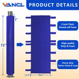 VANCL Heavy Duty Pole Padding Outdoor Round Basketball 3-4 Inch Pole Pad Wrap Around - Waterproof Durable Basketball Pole Pads for Player Protection for Training Red Pole Pad (2" Thick Foam,72" Tall)