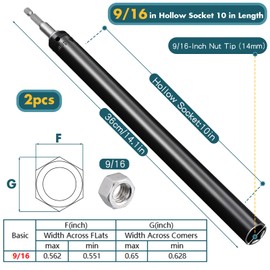 Blulu 9/16"(14mm) Power Nut Driver, Nut Runner Hollow Socket with 1/4" Hex Shank, Fit Long Bolts and Ductwork for Overhead Fastening Applications Operations(2 Packs,10 Inch)