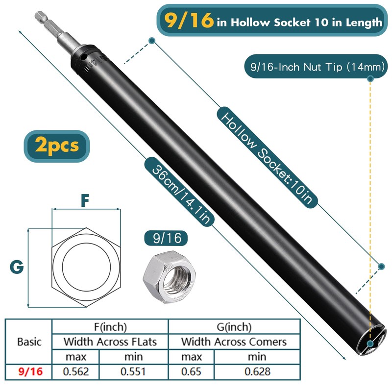 Blulu 9/16"(14mm) Power Nut Driver, Nut Runner Hollow Socket with