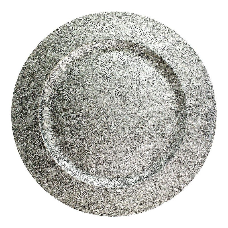 6 Embossed Decorative Silver Round Floral Charger Plates Christmas Xmas