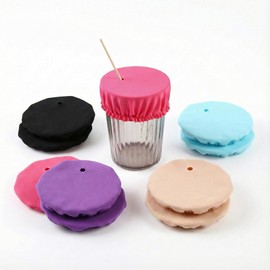10PCS Reusable Drink Covers with Straw Hole, Elastic Cup Covers for Travel & Parties, Washable Stretchy Drink Protector Caps, 5 Colors (2 Each), Fits Cup Rim Up to 4.72 in