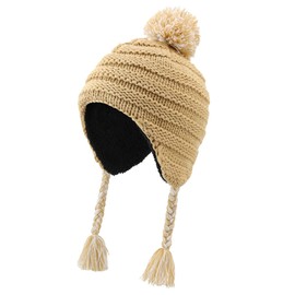 Magracy Toddler Earflap Beanie for Boys Girls Kids Sherpa Lined Winter Knit Hat with Flaps Khaki L