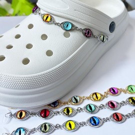 Sparkling Metal Shoe Charm Chains, Gold Silver Chain Shoes Accessories for Women and Men, Bling Colorful Gems Eyes Charms for Clog Shoes Decoration Birthday Gifts Party Charms.（4PCS）