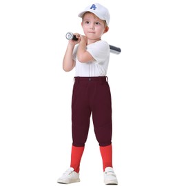 MIVEI 2T/3T/4T/5T to Youth Toddler Boys Knicker Baseball Pants Kids Gilrs Softball Tball Tee Ball Pant Belt Loops Side Piped Maroon