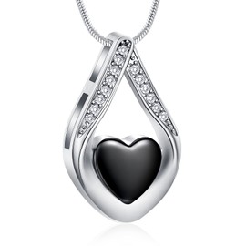 Minicrematin Teardrop Heart Urn Necklace for Ashes Cremation Jewelry for Human Pet Ashes Keepsake Pendant Necklace for Women Gift(Black)