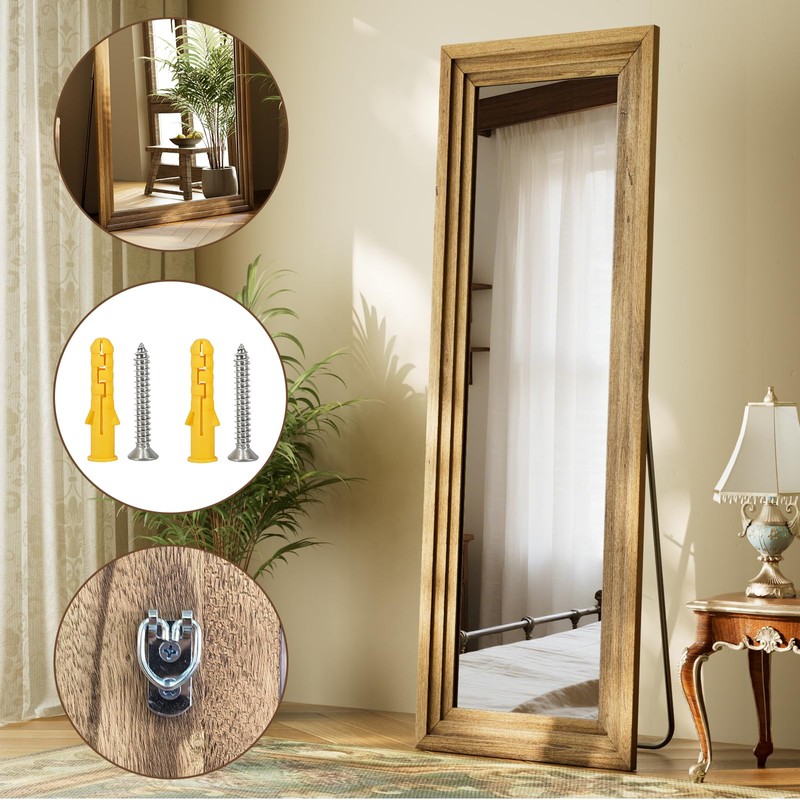 Full Length Mirror 65"X22", Brown Large Floor Mirror with Solid