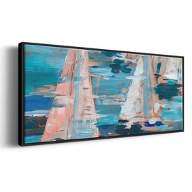Renditions Gallery Floater Framed Canvas For Office Boat Sailing on Water Floater Framed Canvas Paintings and Prints for Lounge Office Kitchen Drawing Room - 8"x20" Black Frame LT609