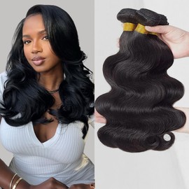 ZGGTL 12A Body Wave Bundles Human Hair 12 14 16Inch Brazilian Human Hair 3 Bundles Human Hair Extensions for women Natural Black