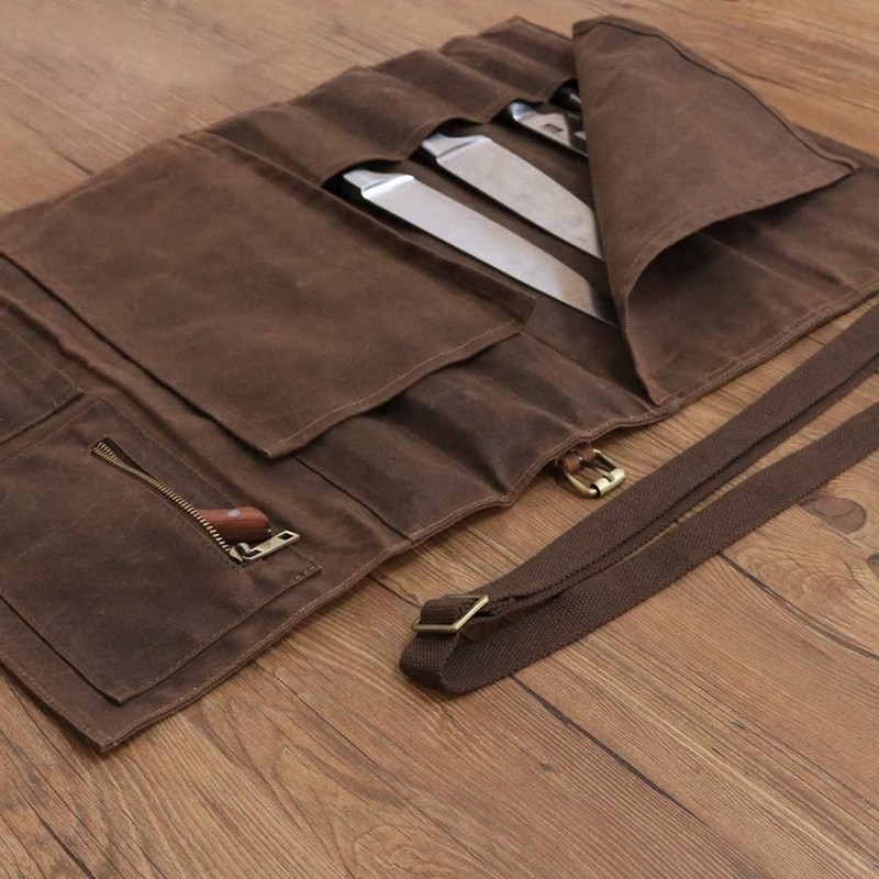 JDGHGB Chef Knife Roll Bag,Waxed Canvas Knife Bags with 10