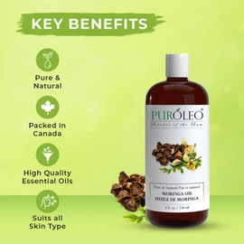 PUROLEO Moringa Oil 8 Fl Oz/236 ML (Packed In Canada) for Face 100% Pure | Natural Moringa Oil