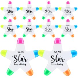 Chivertion 10 Pcs Star Pen Inspirational Back to School Gifts Highlighters Brush Tip 5 Colors Star Markers Multicolor Fluorescent Pens You're a Star Gifts Bulk for Students Office Supplies