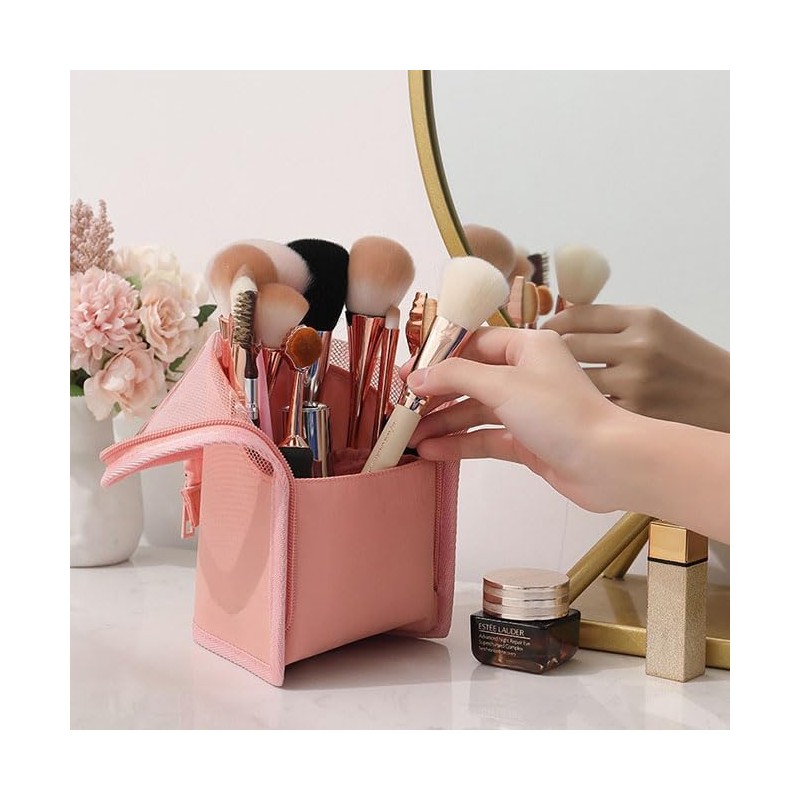 XUNQUCOM Stand-Up Makeup Brush Storage Organizer Bag, Waterproof Dust Free