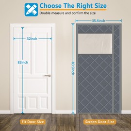 Anze Magnetic Thermal Insulated Door Curtain, Fits Door Size 32" X 82" Winter Door Cover with Visible Panel, Waterproof Fabric Filled with Thick Cotton Windproof Insulation Door Blanket, Gray