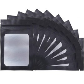 STUs 100 Pack Smell Proof Bags - 3 x 4.7 Inch Resealable Mylar Bags with Clear Window Foil Pouch Bag Flat Bag Matte Black
