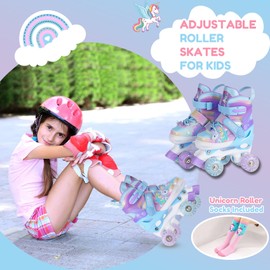 Girls Roller Skates for Kids Ages 3-12 Adjustable Light Up Roller Skates for Toddlers Beginners Boys Unicorn Mermaid Rainbow Gift for Indoor Outdoor Sports