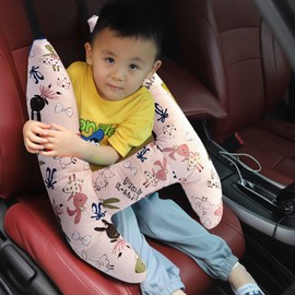 TINAYAUE Cotton Car Sleeping Pillow Cute Cartoon Car Seat Rest Pillow Soft Multifunctional Headrest Side Sleeping Neck Pillow H-shaped Travel Pillow for Adults Kids, Breathable Washable Car Pillow