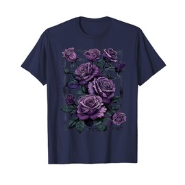 Vintage Purple Roses Flower Gothic Gardening Aesthetic Women T-Shirt